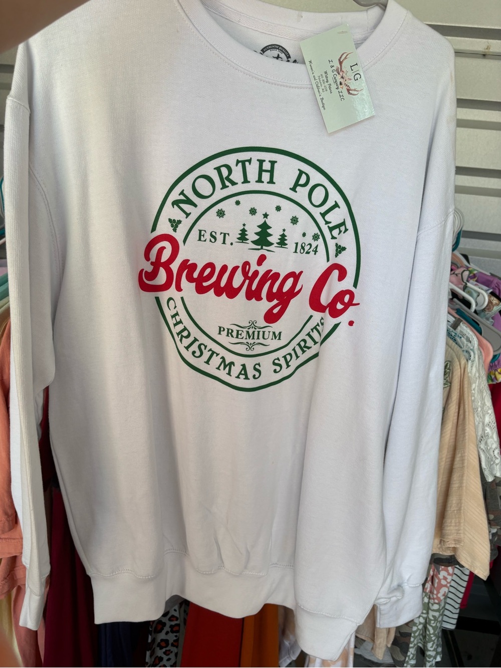 White "North Pole Brewing Co." Crewneck Sweatshirt